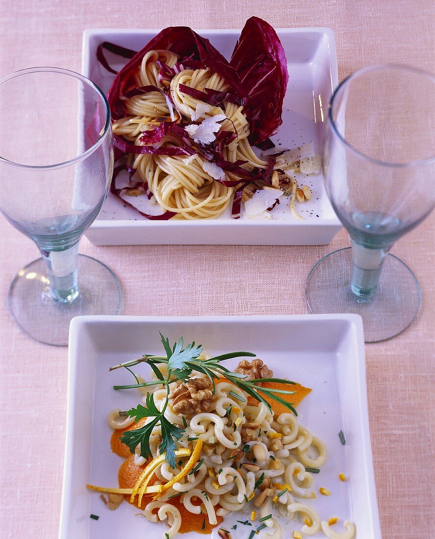 Spaghetti mit Radicchio; Gobetti-Nudeln mit Orangen-Gremolata