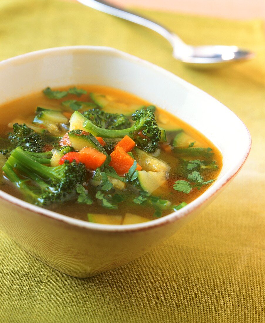 Vegetable soup in a ceramic bowl