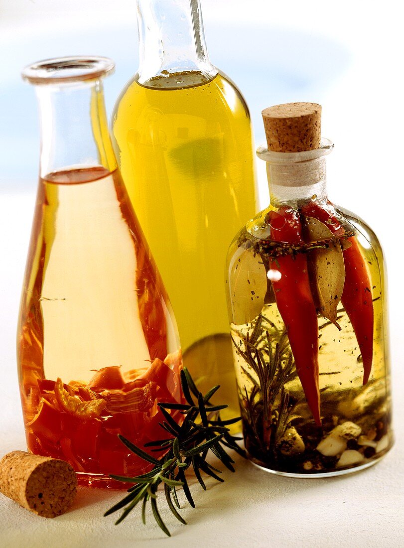 Herb oil, garlic oil and chili oil