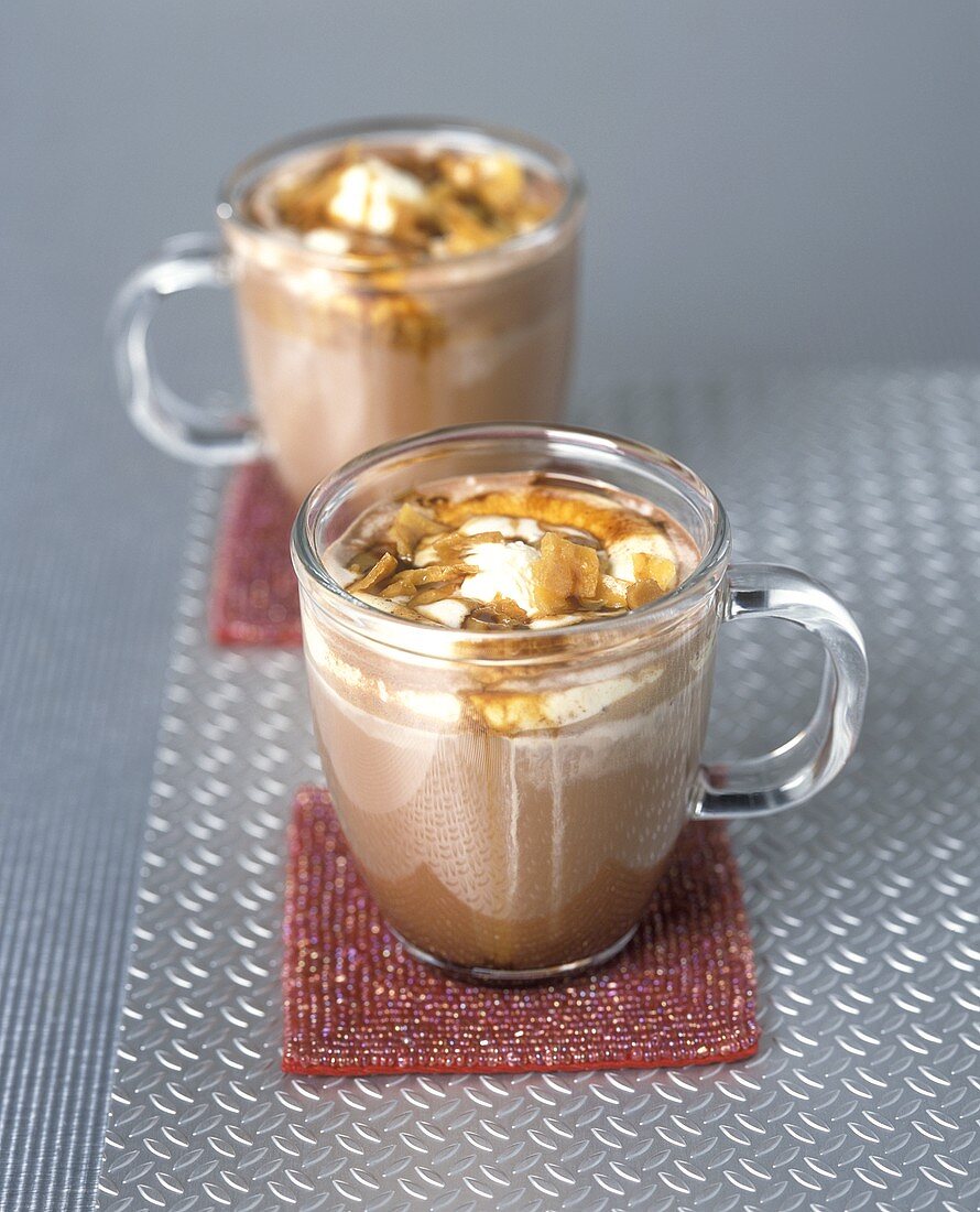 Hot chocolate with cream and pieces of caramel