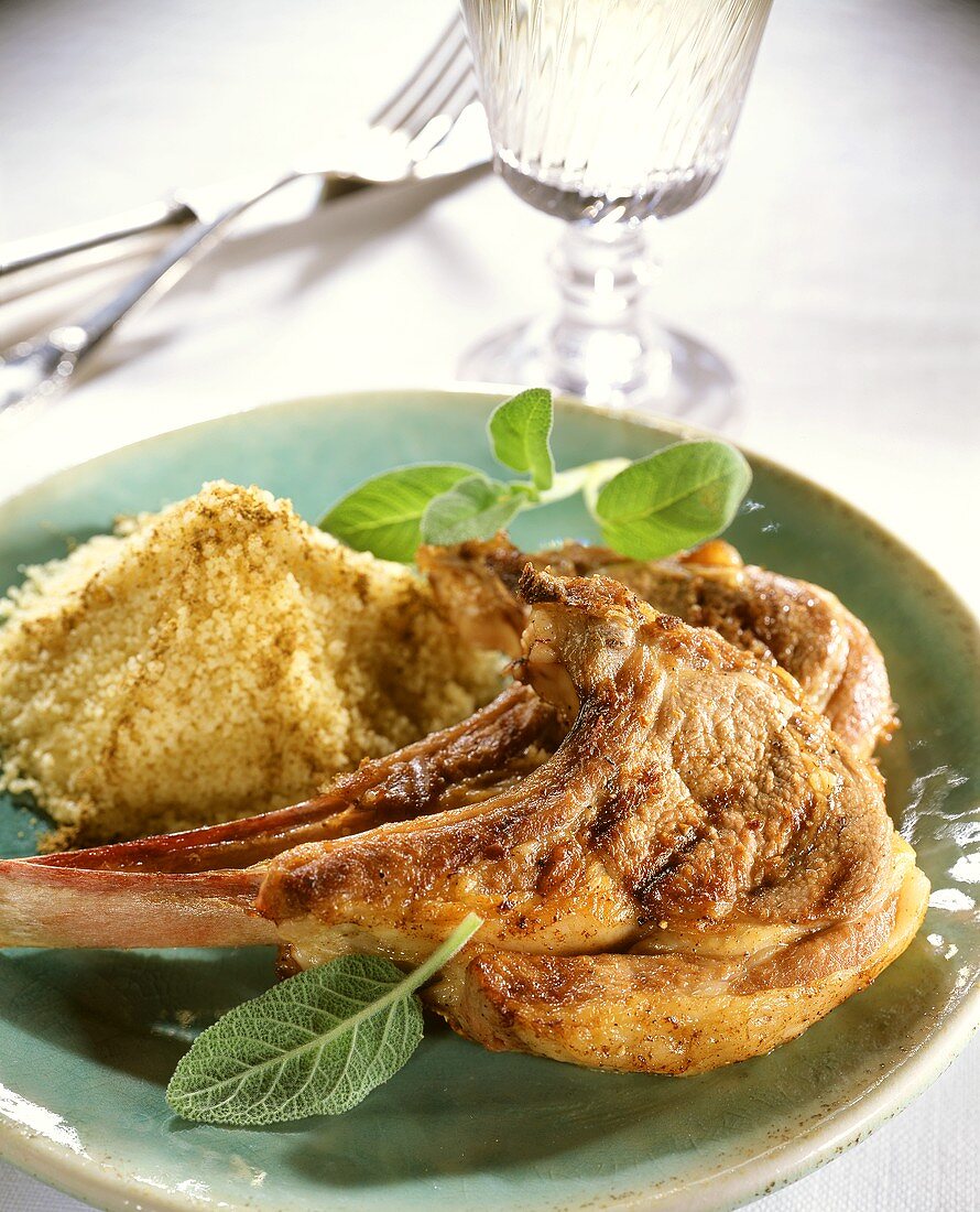 Barbecued lamb chops with couscous