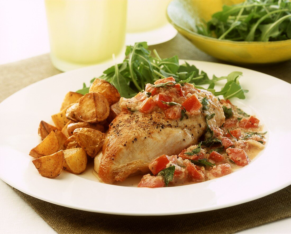 Chicken breast with hazelnut & pepper sauce, potato wedges