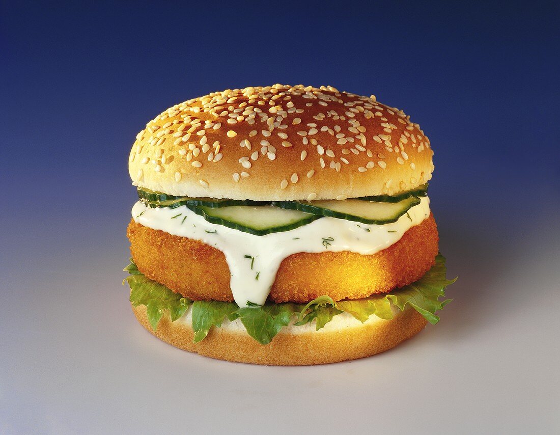 Classic fish burger with remoulade sauce
