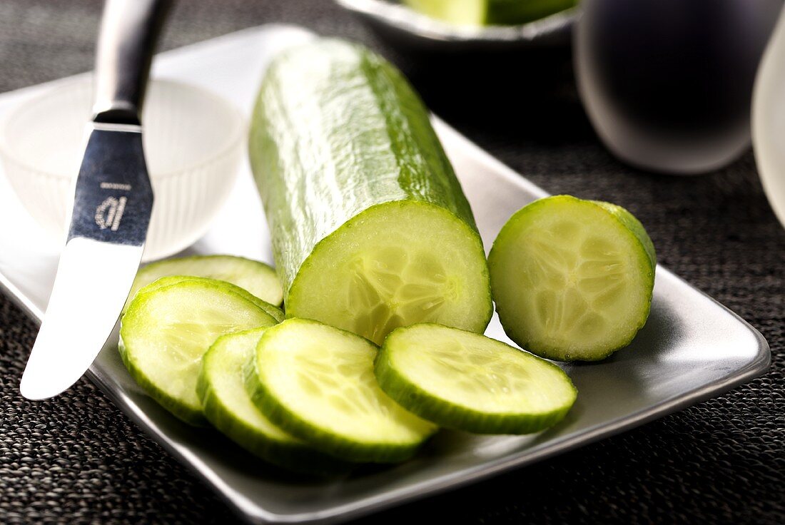 Cucumber, sliced with a knife