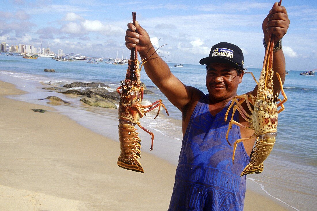 Freshly caught lobster on shore at Fortaleza, Brazil