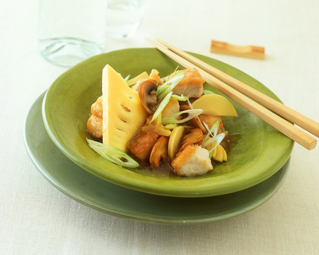Sweet and sour fish stew with bamboo sprouts
