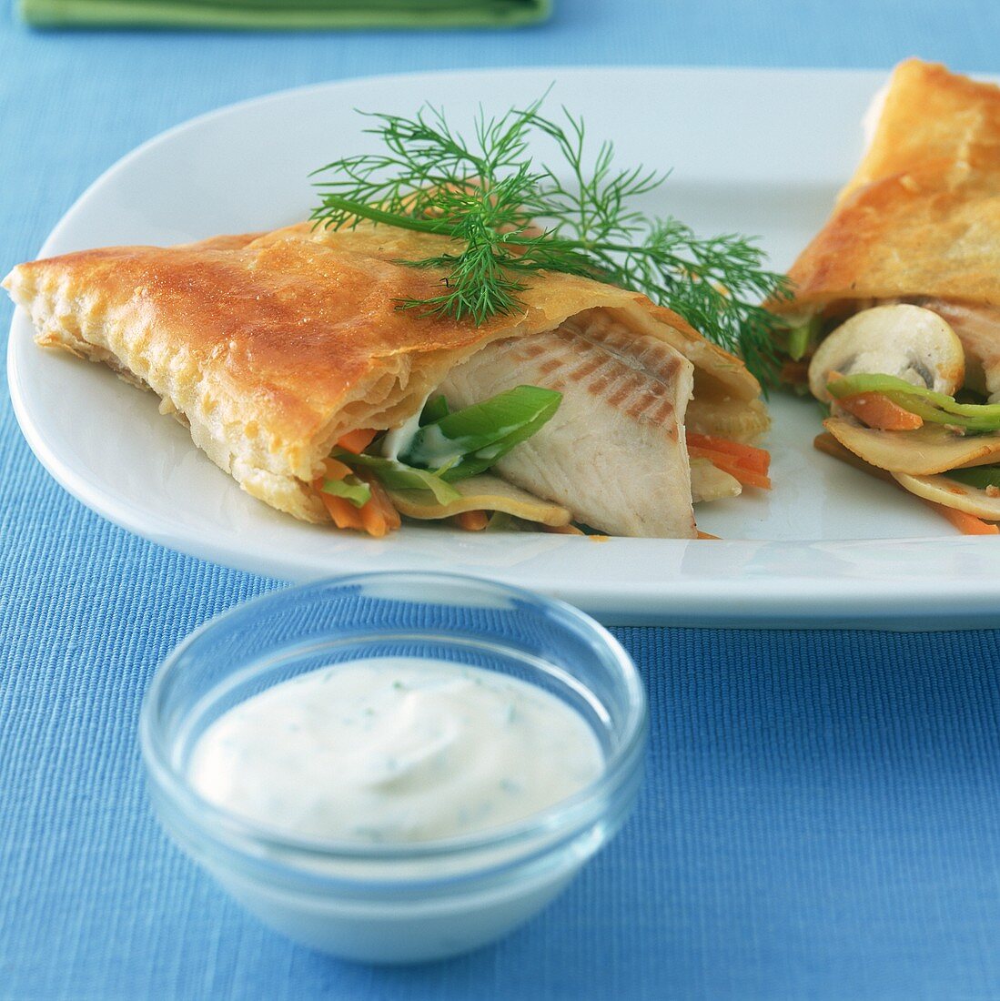 Brook trout in puff pastry with herb mousse