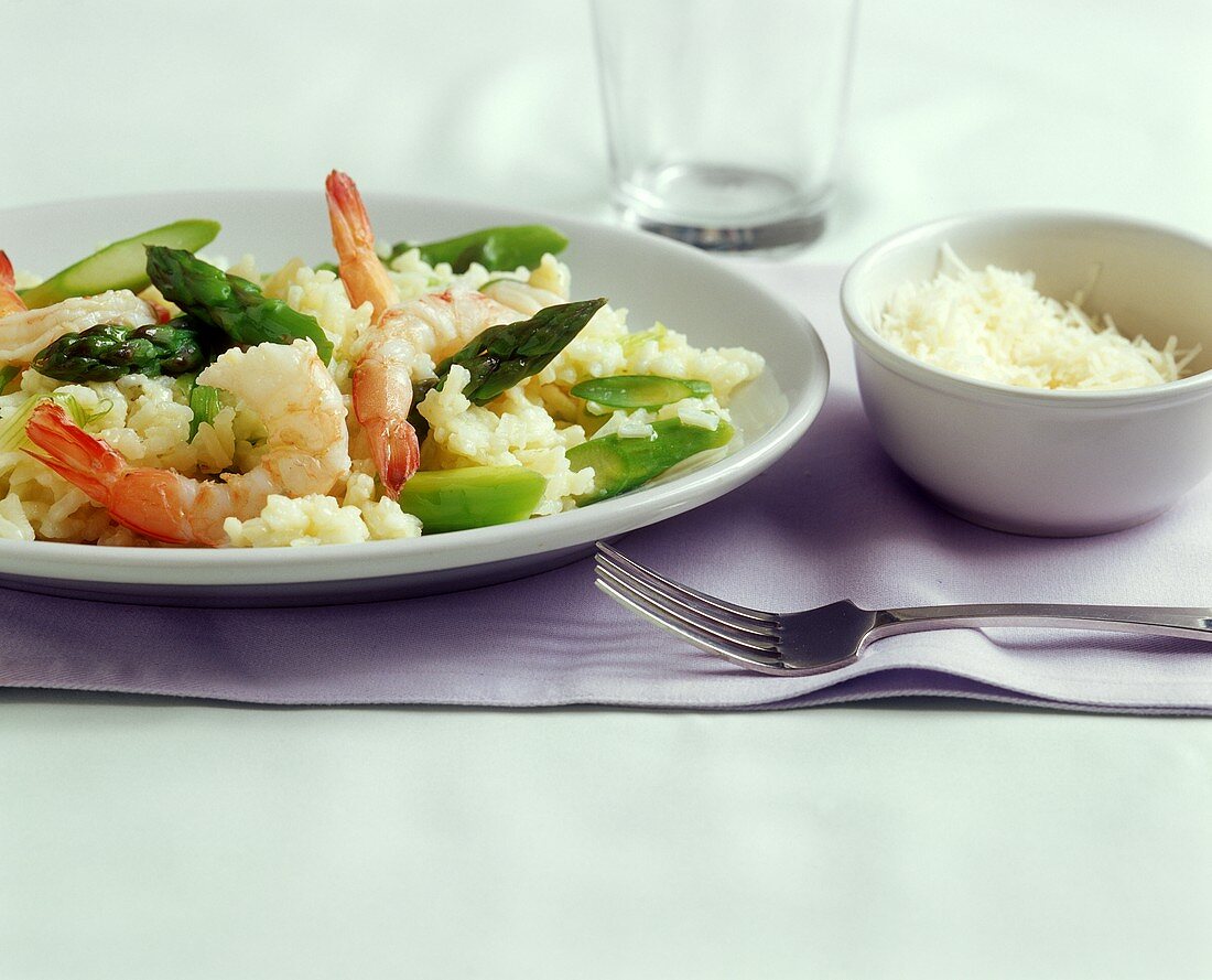 Asparagus risotto with shrimps and Parmesan