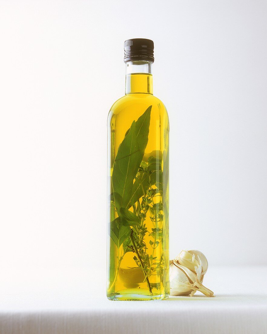 Herb oil in bottle