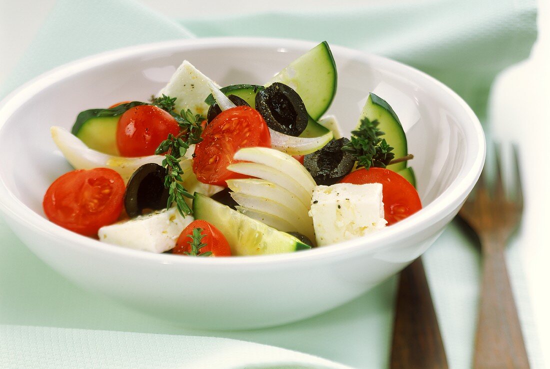 Greek salad with fresh thyme
