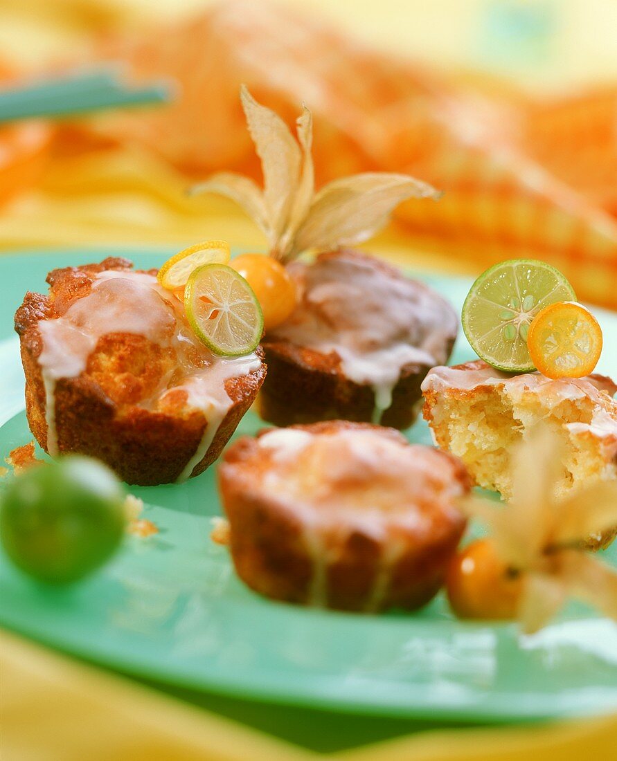 Pineapple muffins with limes and cape gooseberries