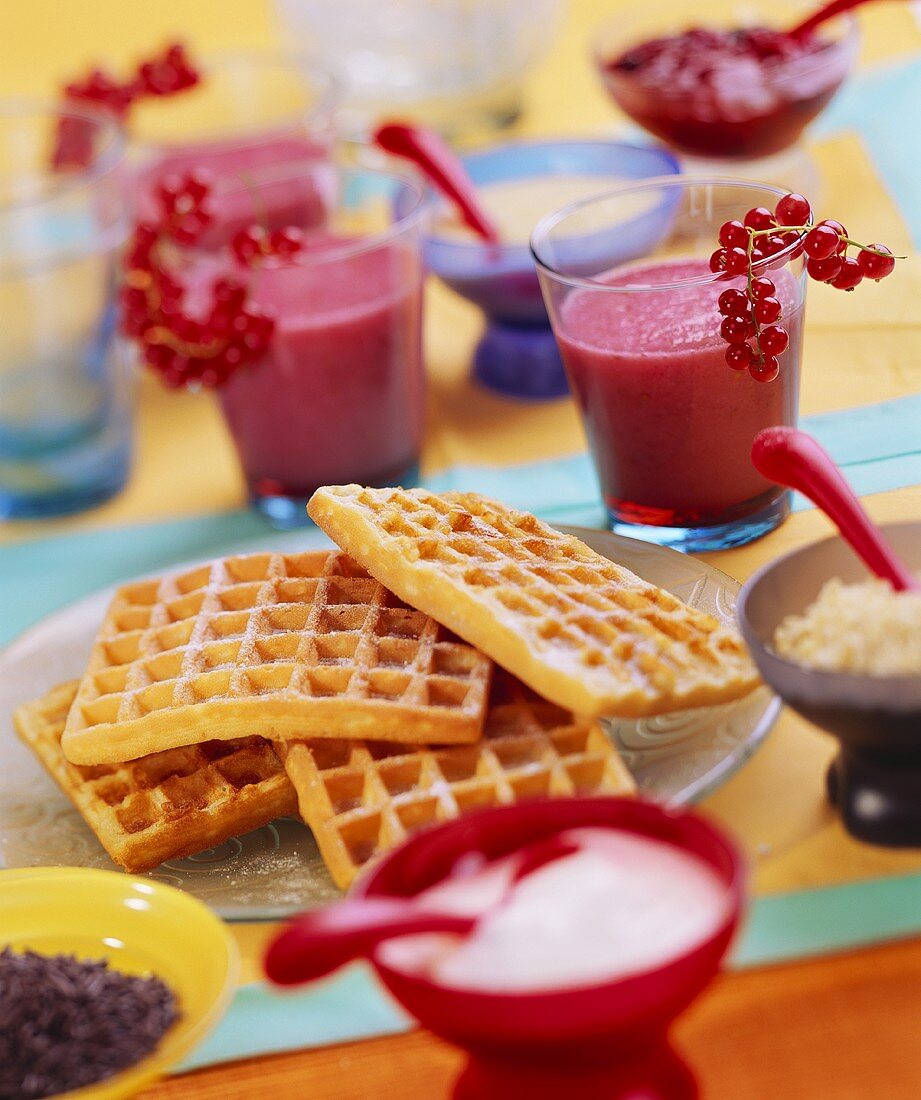 Redcurrant drinks and sweet waffles for children's party