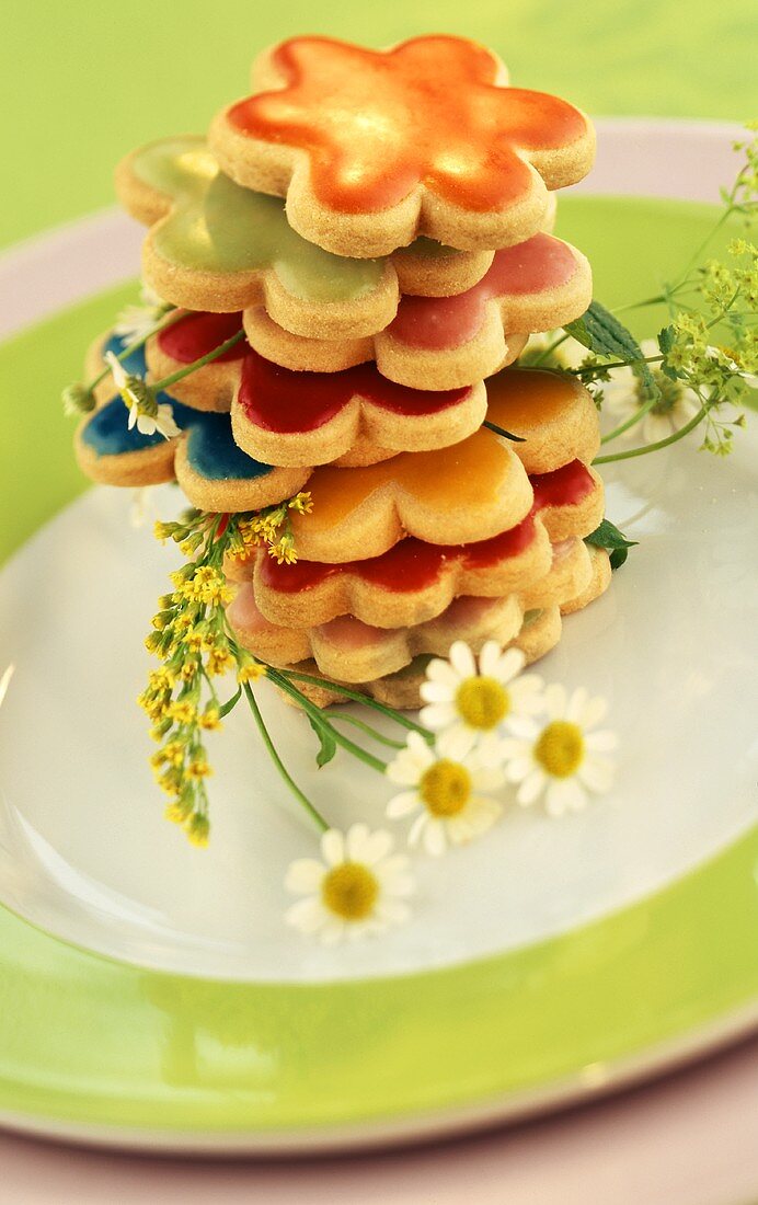 Coloured flower biscuits