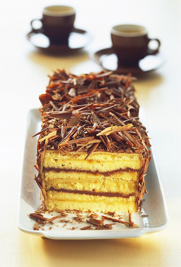 Layer cake with chocolate curls