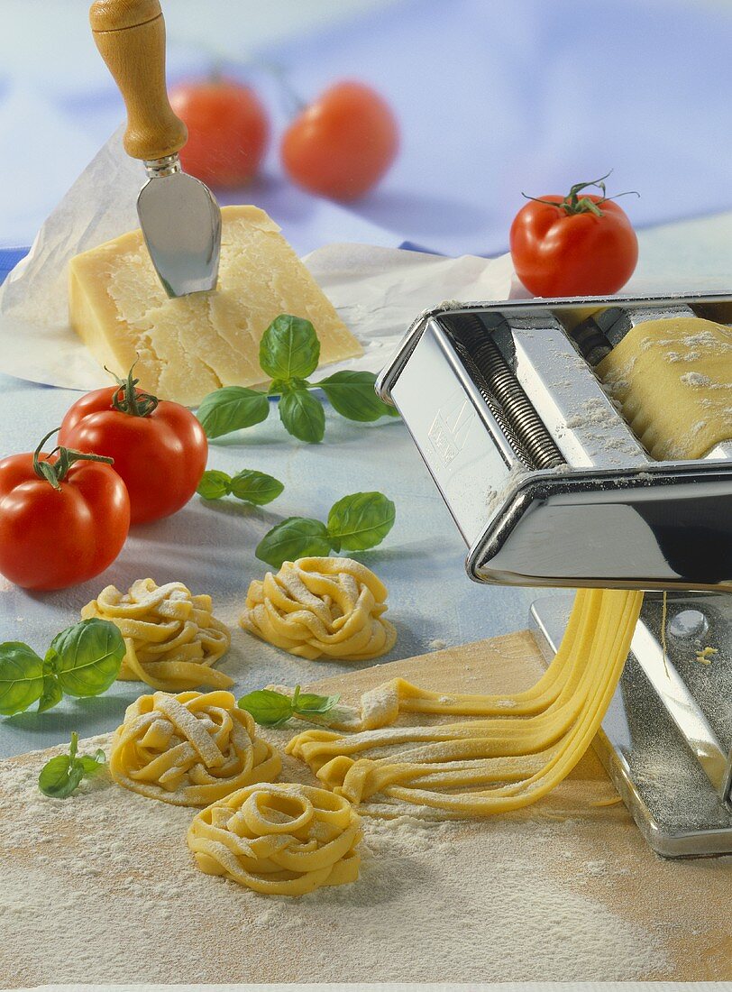 Home-made ribbon pasta, fresh tomatoes and Parmesan