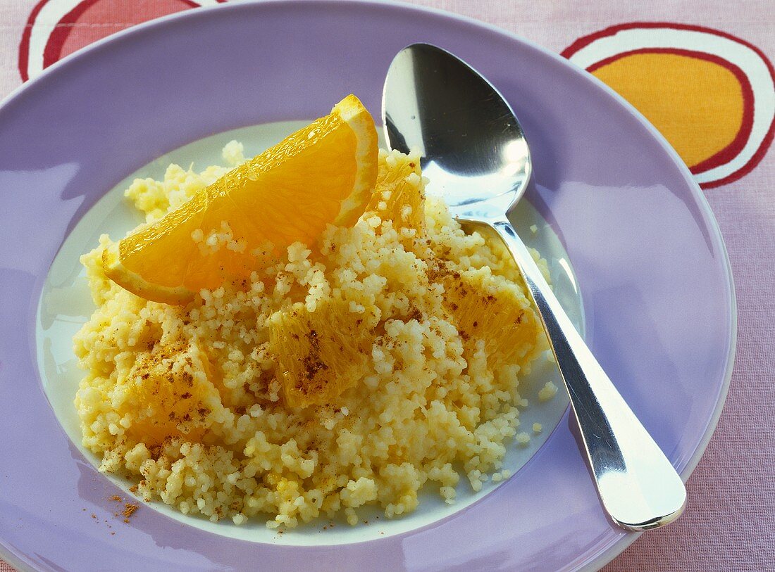 Orange couscous with cinnamon for children