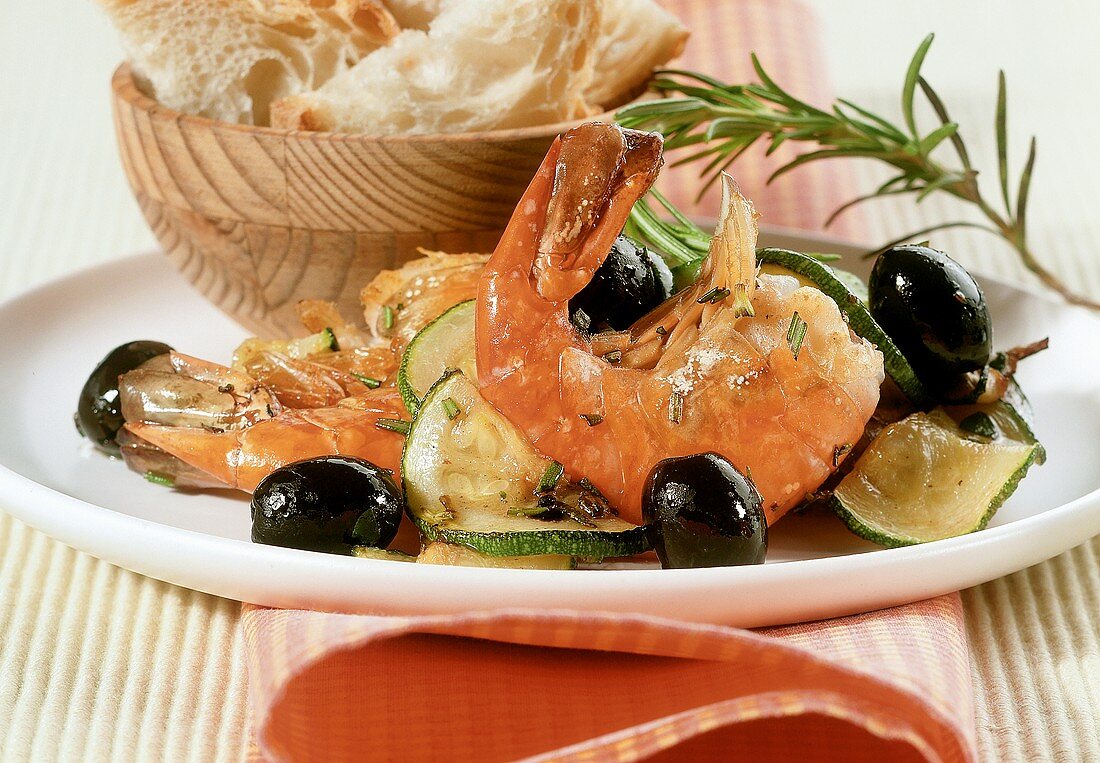 Shrimps with herbs and olives