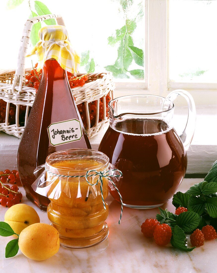 Home-made jam and juices