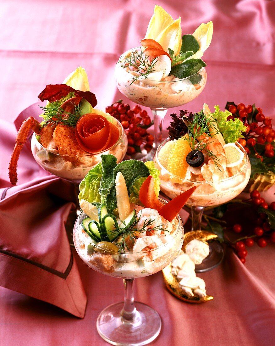Seafood cocktails served in festive glasses