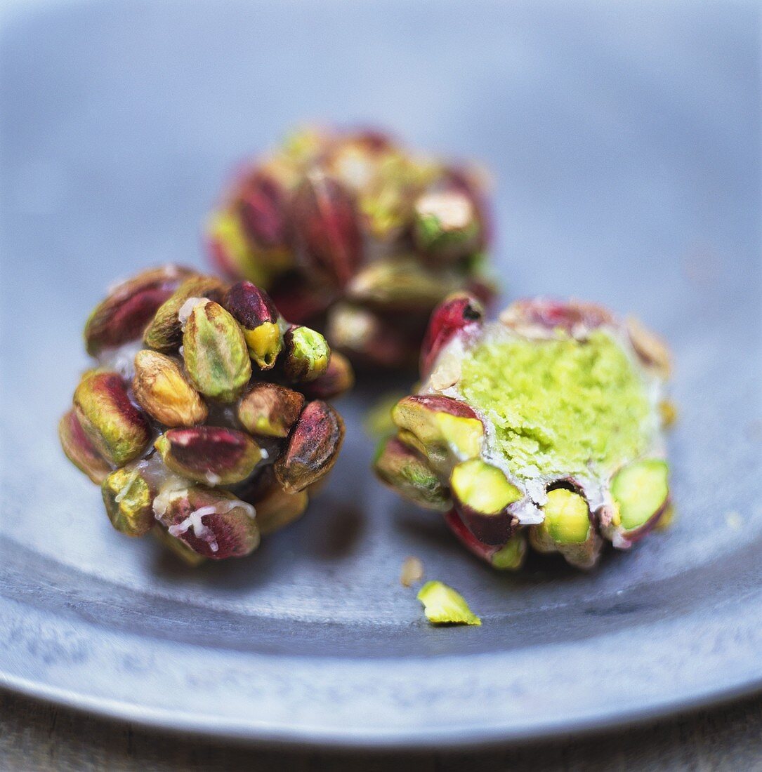 Marzipan balls with pistachios