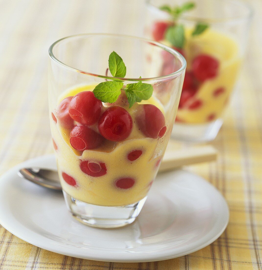 Zabaione with cherry compote