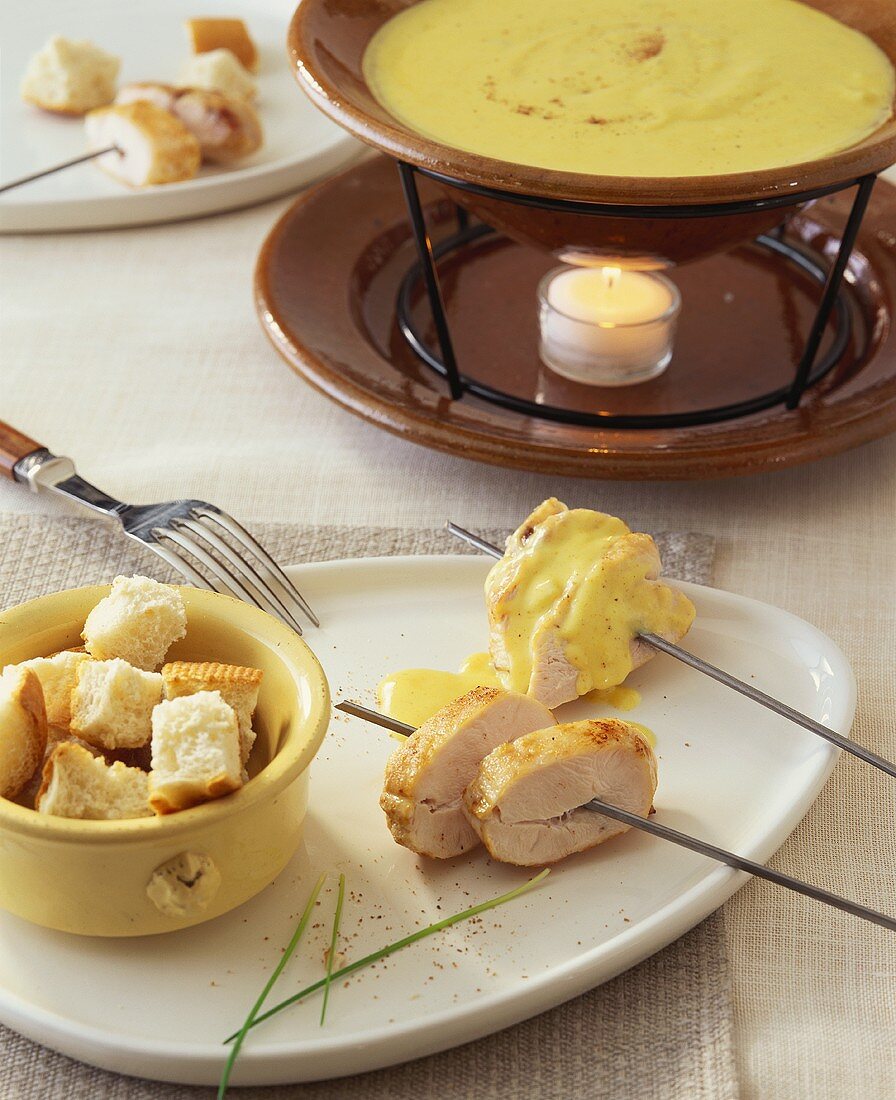 Chicken curry fondue