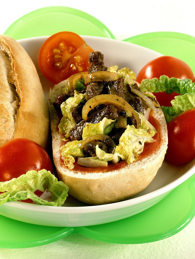 Gyros roll (baguette roll filled with gyros and salad)