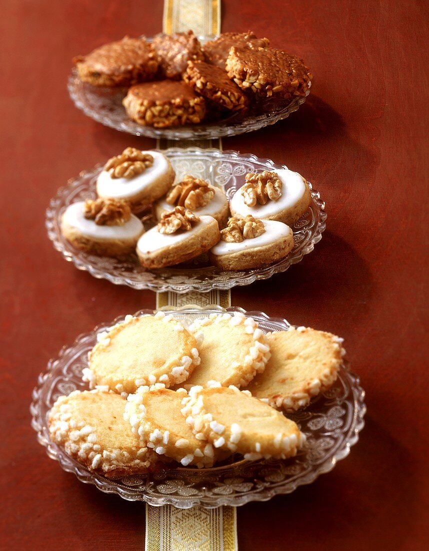 Sandies, walnut biscuits and hazelnut biscuits