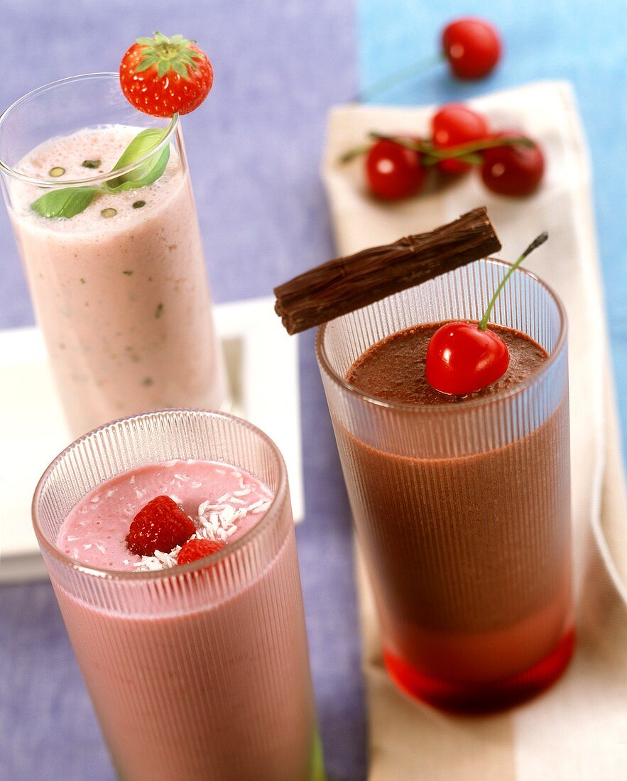 Milkshakes: raspberry, strawberry, cherry, chocolate
