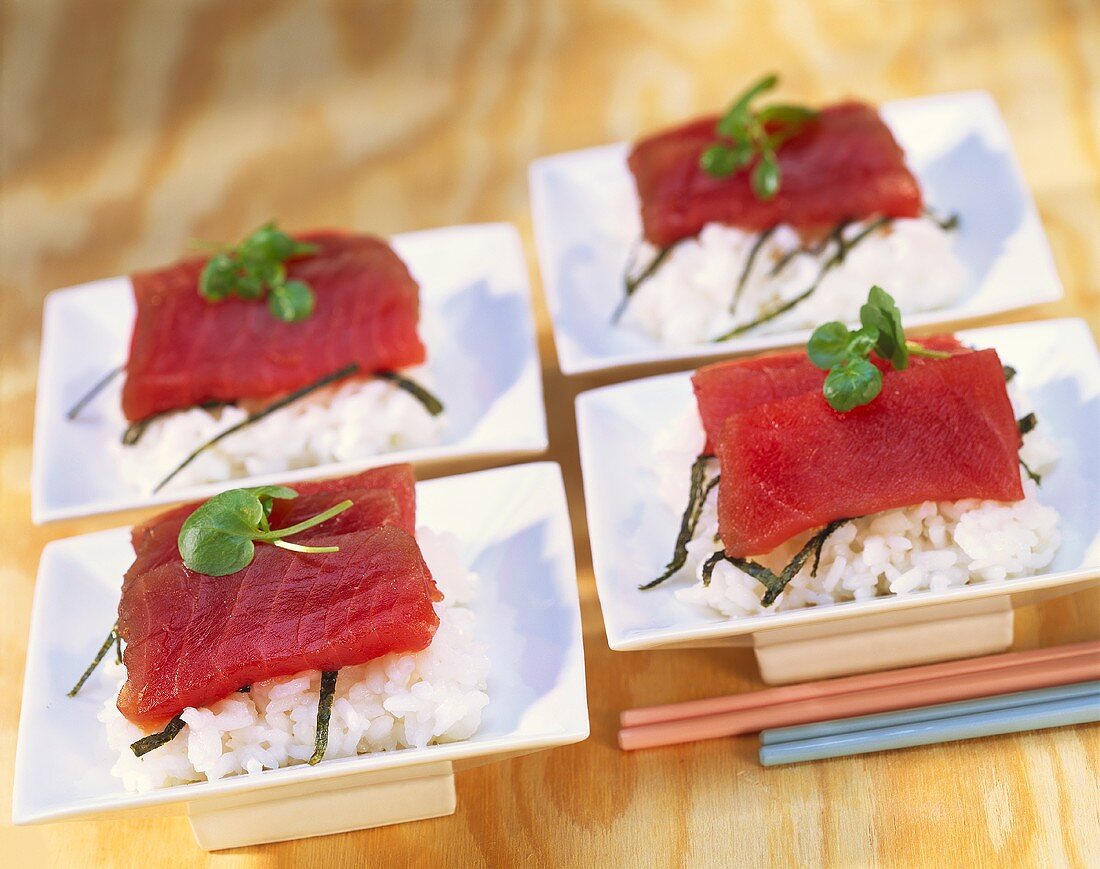 Reis mit Thunfisch und Nori aus Japan