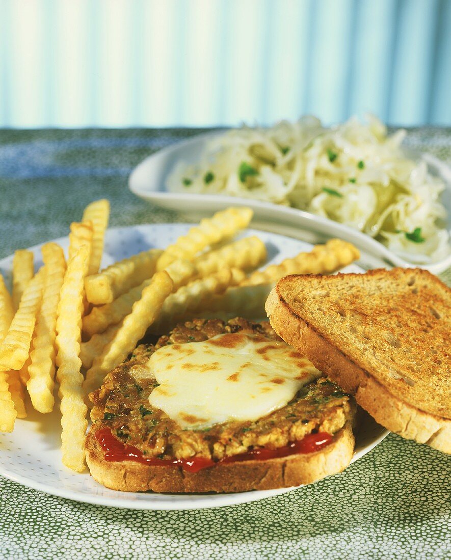 Tuna toast with chips and coleslaw (Tuna Melt, USA)