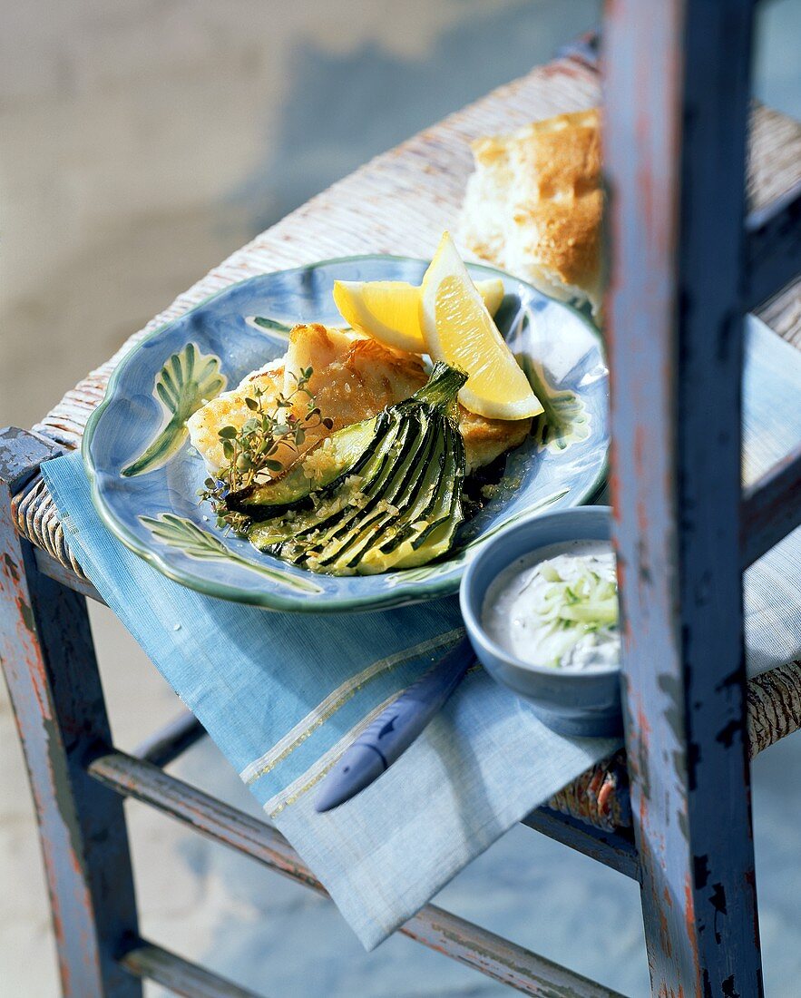 Dorschfilet mit gebackenen Kräuter-Zucchini