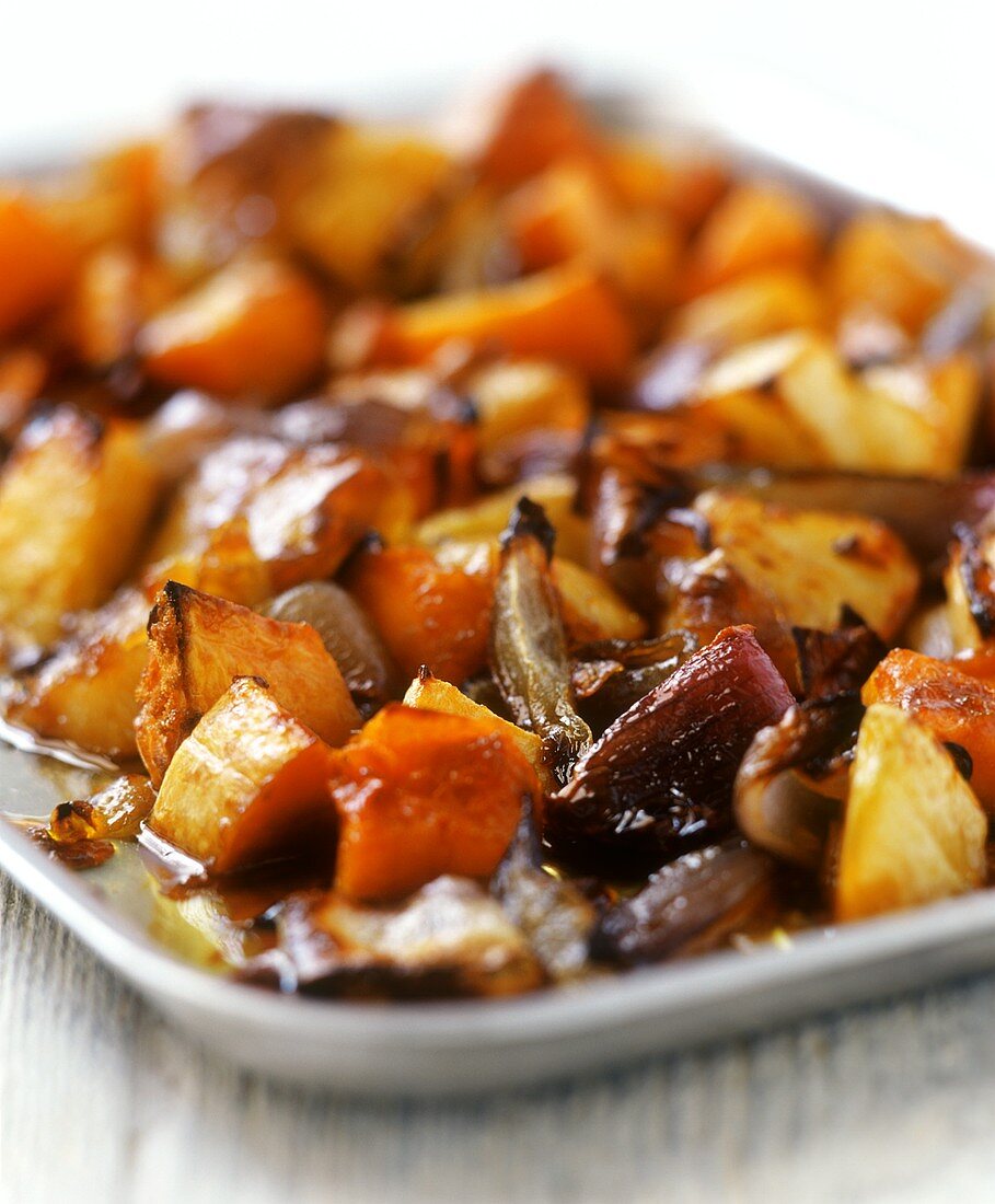 Platter of caramelised baked vegetables