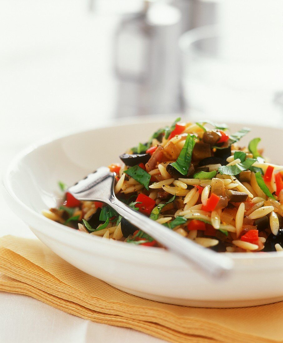 Rice noodle salad with vegetables and basil