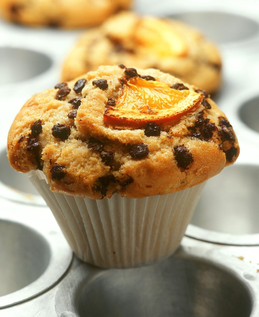 Orange muffin with chocolate nuggets