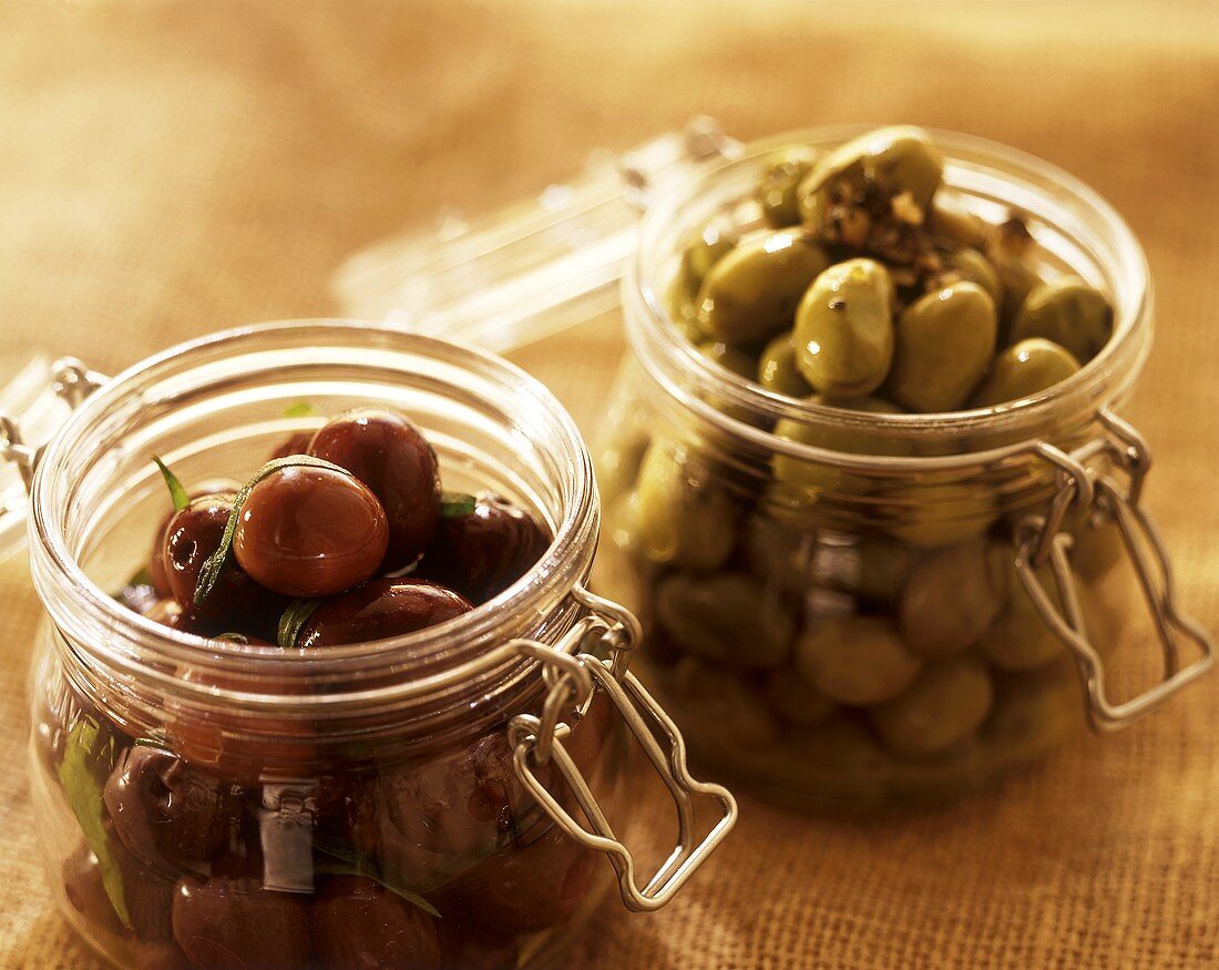 Bottled olives in jars