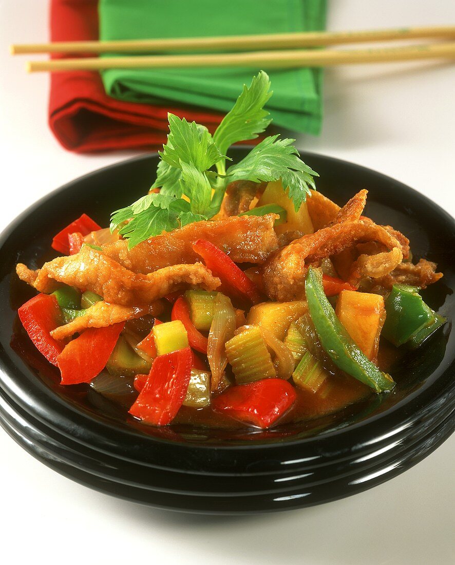 Sweet and sour pork with vegetables