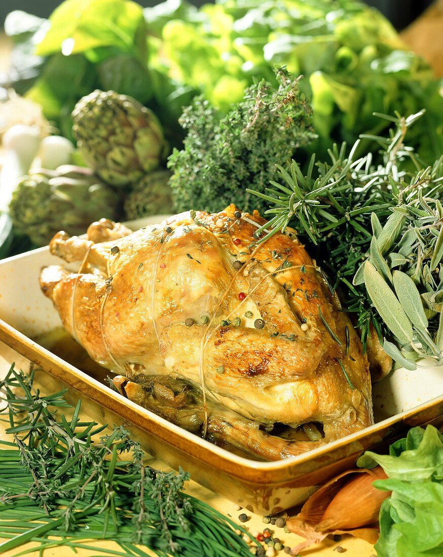 French farm chicken with fresh herbs
