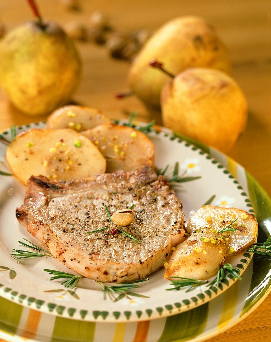 Pork chop with pistachios and pepper, baked potatoes