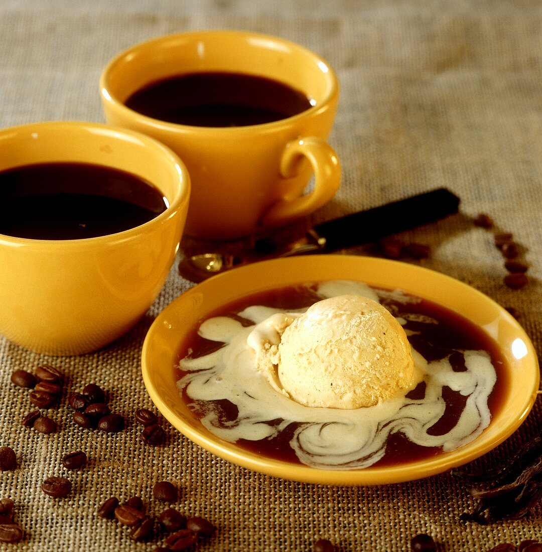 Vanilleeis auf Kaffeesauce