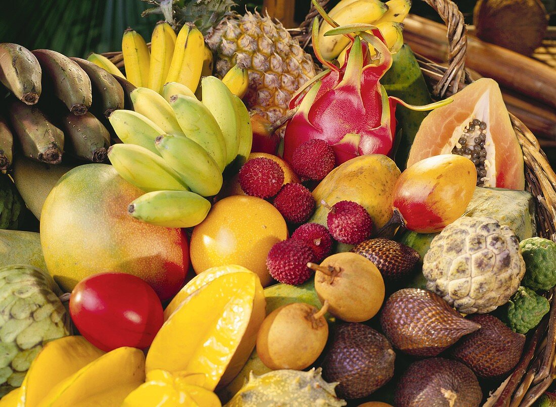 Basket of exotic fruit