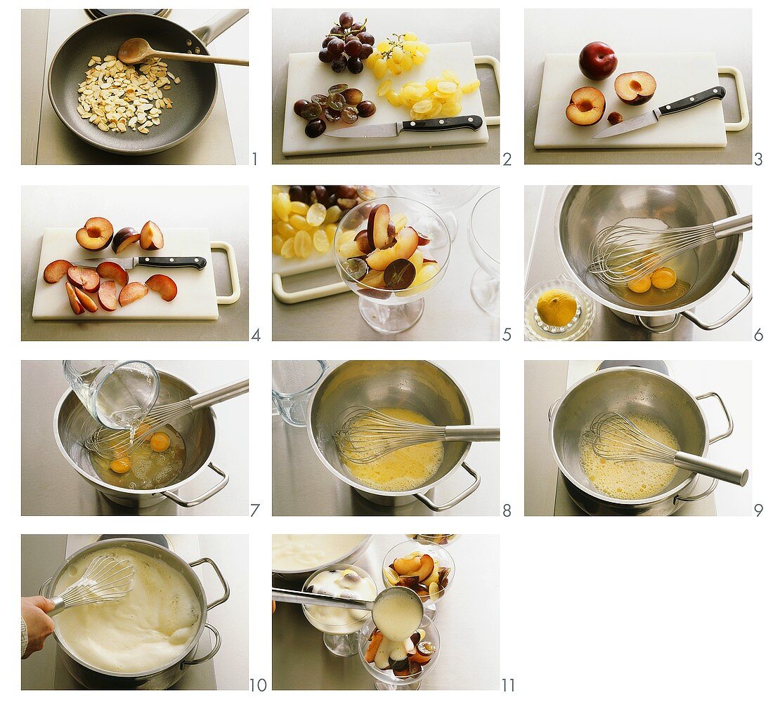 Making zabaglione cream with fruit