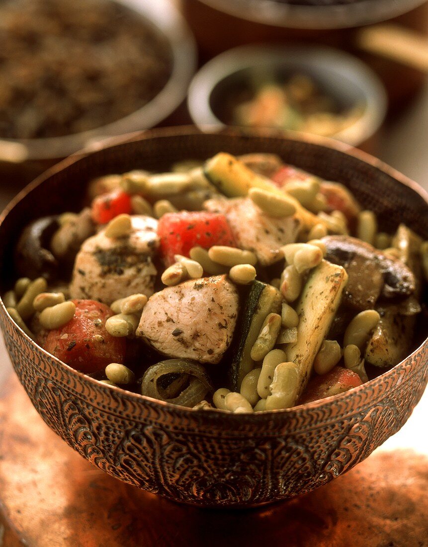 Tajine with vegetables, beans and chicken