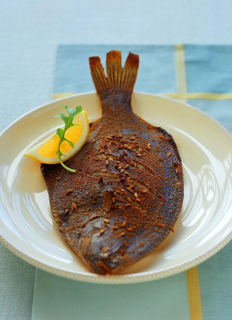 Flounder grilled with Moroccan spices