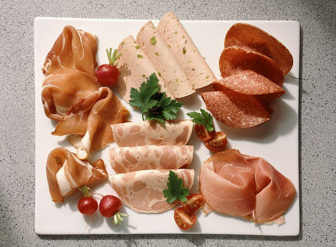 Platter with sliced Italian cold cuts.