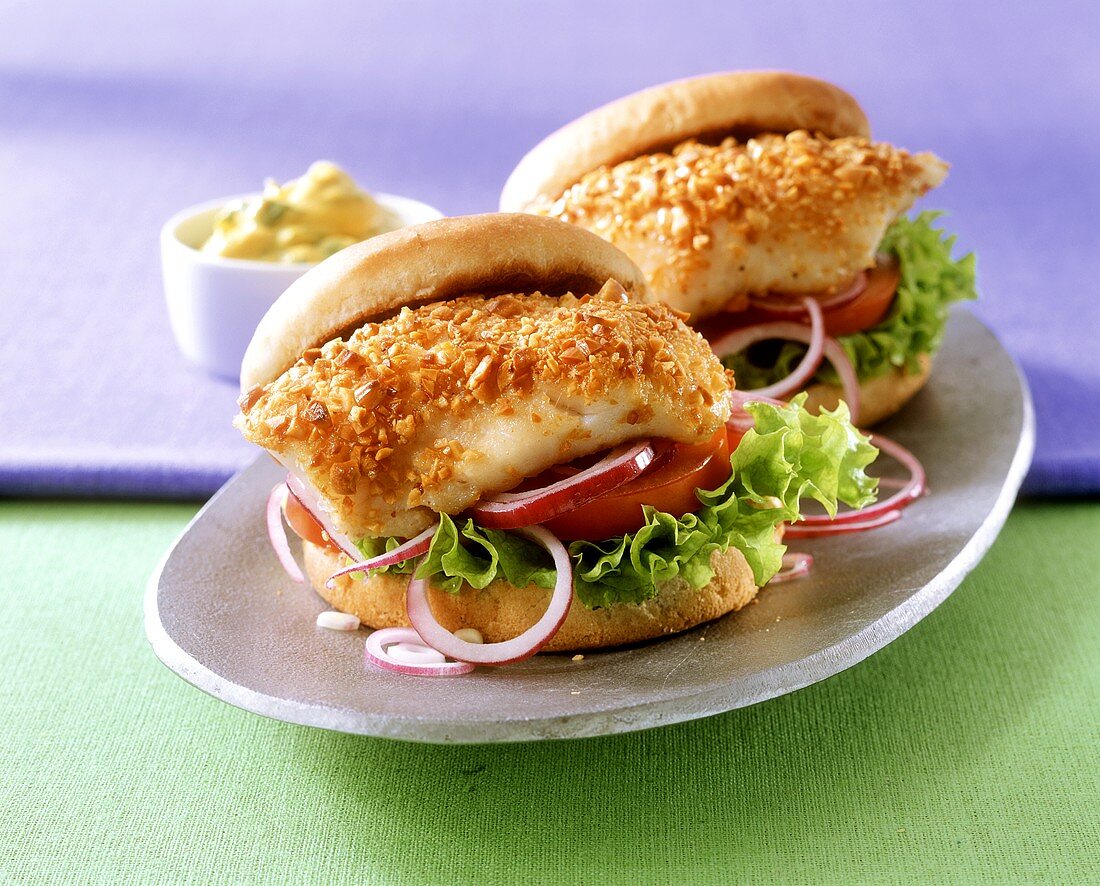 Fish burger with curried mayonnaise