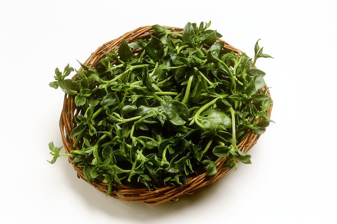 Salad leaves in a wicker bowl
