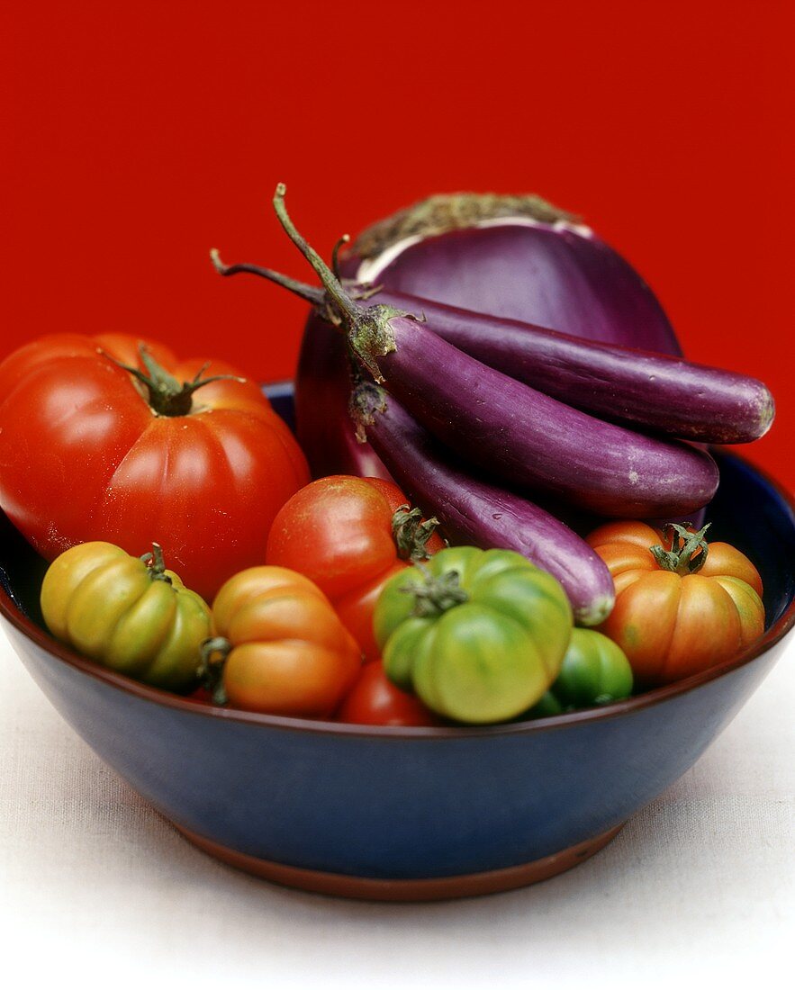 Bowl of tomatoes and aubergines