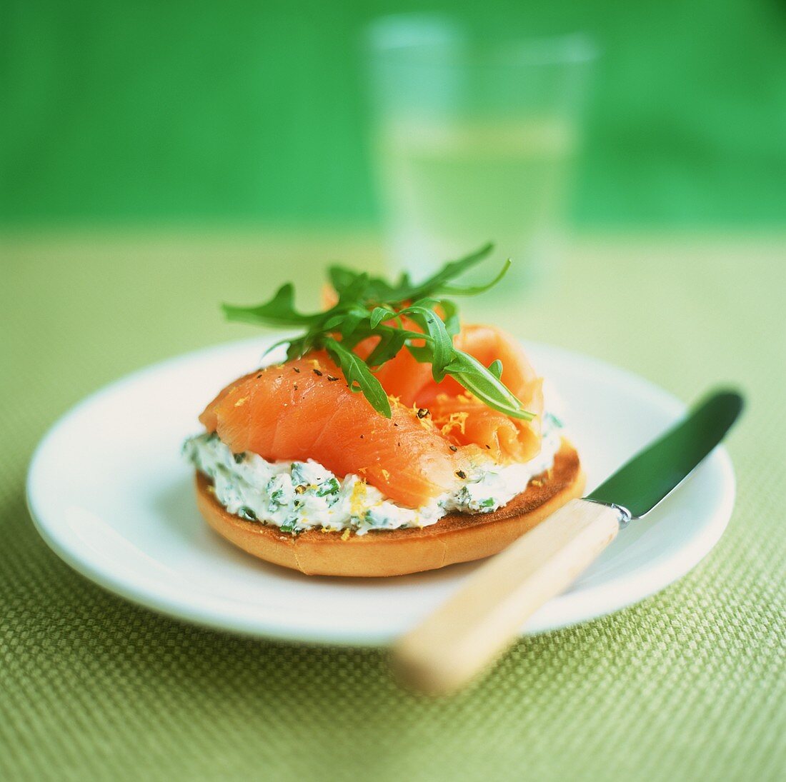 Toast with soft cheese & rocket and salmon