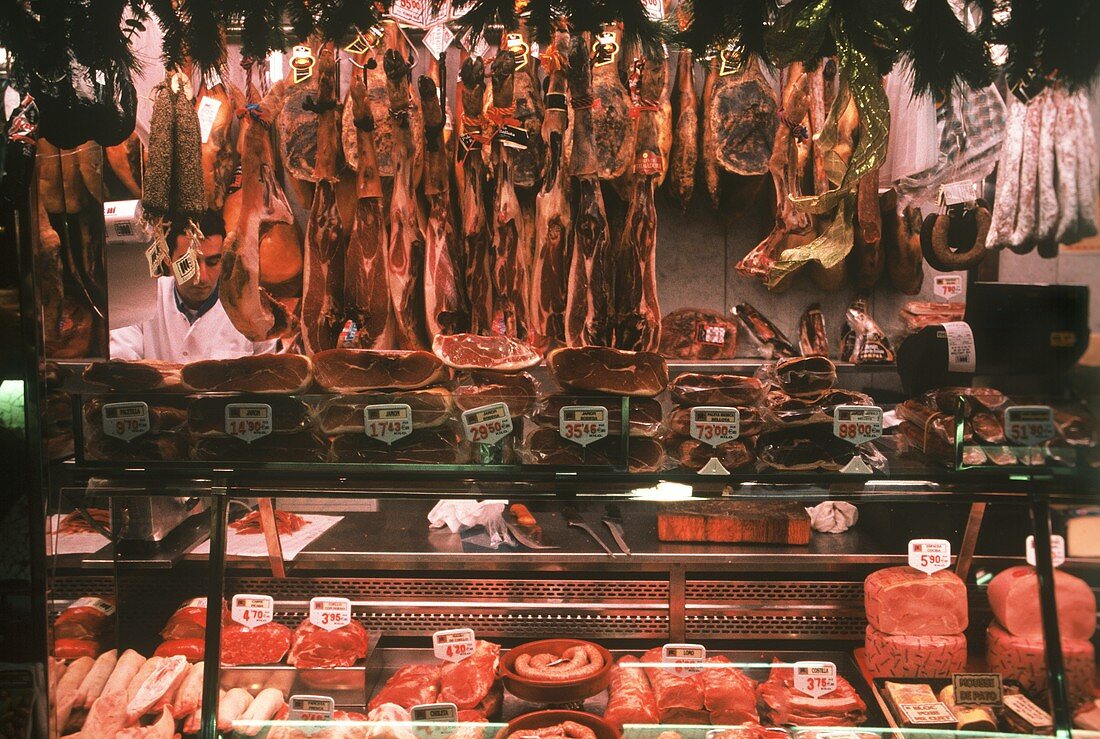 Interior shot of a butcher's shop (Spanish hams)